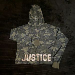 JUSTICE Dark Green Camouflage See-Through hoodie